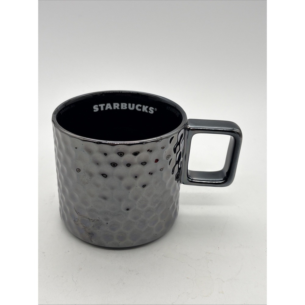STARBUCKS HAMMERED BLACK SHINY DIMPLED CERAMIC COFFEE MUG 12oz  - 2019